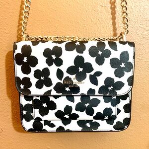 Kate Spade Black & White Remi Graphic Blooms Chain Shoulder Bag